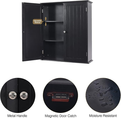 Bathroom Cabinet Wall Mounted,Over Toilet Storage Cabinet with Adjustable Shelves,Medicine Cabinets for Bathroom, Black
