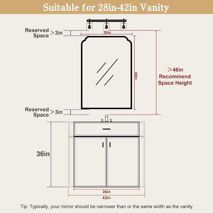 28" x 40" Wood Bathroom Mirror for Wall Mounted, Rustic Rounded Corner Vanity Mirror for Entryway, Living Room or Bedroom Home Decorative [28" x 40" Natural Color]