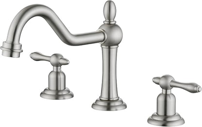 SUMERAIN Vintage 8" Widespread Bathroom Faucet, Brushed Nickel | 3 Hole, 2 Handle, 360°Swivel Spout