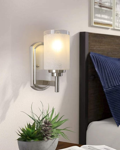 Sconces Wall Lighting Set of Two, Bathrooom Glass Vanity Light | Brushed Nickel Finish, 2 Pack, Frosted Glass Shade, Modern Wall Light Fixtures, For Porch Bedroom Hallway Living Room