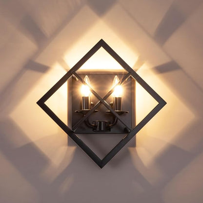 Farmhouse Wall Sconce, Black Rustic, E12 Base | Rustic Indoor Wall Light, 17.8 Inch, 2-Light, Hardwired, for Stairway, Living Room, Bedroom, Bathroom