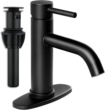 Bathroom Faucet Single Handle Black Bathroom Sink Faucet Matte Single Hole Basin Vanity Faucet 1 or 3 Hole Bathroom Faucet Single Handle Bathroom with Pop-up Drain & Deck Plate