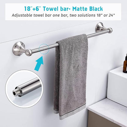 8 Piece Bathroom Accessory Set(Adjustable Towel Bar, Towel Ring, Toilet Paper Holder,Towel Hook), Wall Mounted Bathroom Hardware Accessories Set,Brushed Nickel