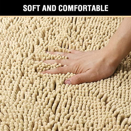 H.VERSAILTEX Microfiber Bath Rugs Chenille Floor Mat Ultra Soft Washable Bathroom Dry Fast Water Absorbent Bedroom Area Rugs, 24 x 42 - Inch, Beige