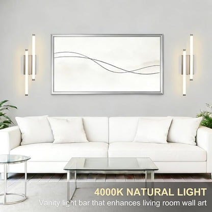 Bathroom Vanity Light Bar, 24 Inch 18W 3CCT Dimmable Modern LED Vanity Wall Light, Brushed Nickel Acrylic Hardwired Bathroom Light Fixtures over Mirror, Powder Room, Hallway, Washroom, Bath Entryway