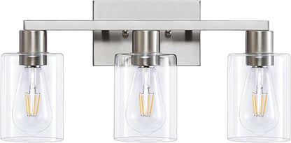 3-Light Vanity Lights,Brushed Nickel Vanity Light,with Clear Glass Shade for Bathroom Light Fixtures, Bathroom Light Fixtures Over Mirror