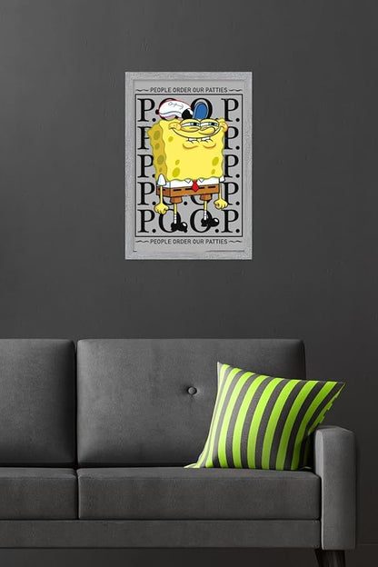 Trends International Nickelodeon Spongebob - P.O.O.P. Wall Poster, 22.4L x 14.7W, Gray Framed Version