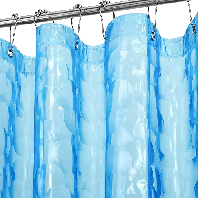 Ga-Geetopia Extra Long EVA 3D Blue Pearl Water Cube Plastic Shower Curtain Liner - Lightweight 72" x 80" Bathroom Shower Showroom Curtain Liner with Rustproof Metal Gromments and Weighted Magnet