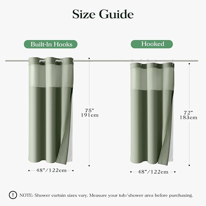 Sage Green Hook Free Waffle Shower Curtain & Snap-in Liner,48x75 | Less Time to install, 3 in 1 Fabric Shower Curtain and Liner Set with Magnets, Stall, Shower Curtains for Bathroom