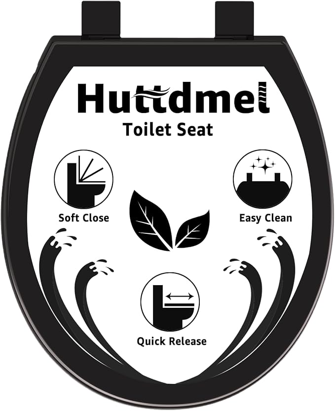 Toilet Seat Round 16.5 Inch with Quick Release-Quick Connect. White Round Toilet Seat with Soft Close. PP Material Safe, Easy Clean and Install, Sturdy Accessories Never Loosen,2 Years Support, Black