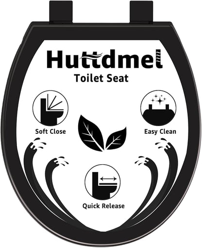 Toilet Seat Round 16.5 Inch with Quick Release-Quick Connect. White Round Toilet Seat with Soft Close. PP Material Safe, Easy Clean and Install, Sturdy Accessories Never Loosen,2 Years Support, Black