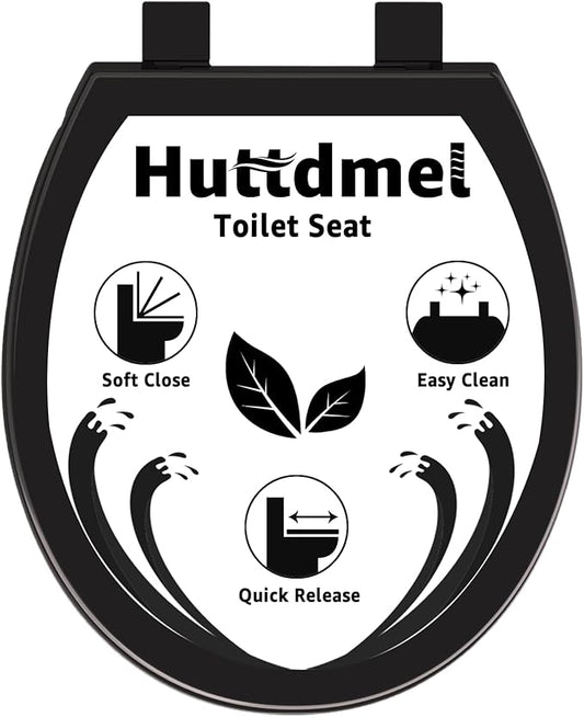 Toilet Seat Round 16.5 Inch with Quick Release-Quick Connect. White Round Toilet Seat with Soft Close. PP Material Safe, Easy Clean and Install, Sturdy Accessories Never Loosen,2 Years Support, Black
