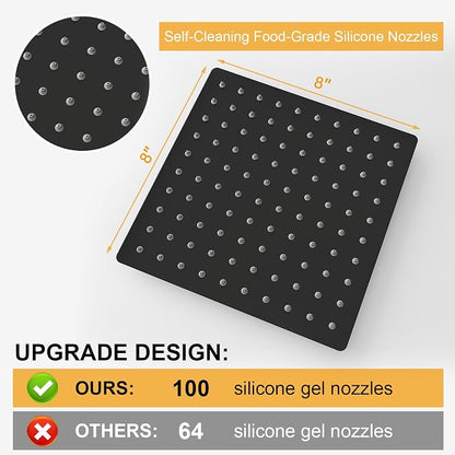 8 In Rain Shower Head High Pressure Rainfall Shower Head Matte Black | Square Rain Bathroom Showerhead, High Flow, Large Stainless Steel, Ceiling Mounted, Wall Mounted, Waterfall Full Body