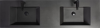 72" Floating Bathroom Vanity with Double Sink, Modern Wall-Mounted Bathroom Storage Vanity Cabinet with Two Black Quartz Sand Top Basins and Four Soft Close Drawers, Cement Grey