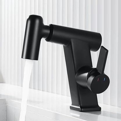 JRUIA White Bathroom Faucet, Brass Sink Mixer Tap, Pull Out Spray, Three Water Output Modes, Modern Swivel Kitchen Faucet,Black