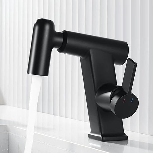 JRUIA White Bathroom Faucet, Brass Sink Mixer Tap, Pull Out Spray, Three Water Output Modes, Modern Swivel Kitchen Faucet,Black