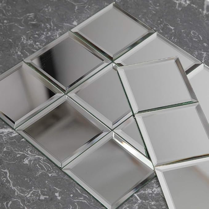 Beveled Mirror Tile, 4x4 Inch Mirror Square Tiles for Kitchen Backsplash Bathroom Shower Wall 46 Pcs, 5 SQ.FT