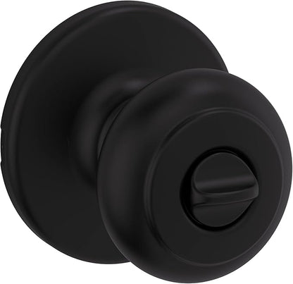 Kwikset Cove Interior Privacy Door Knob with Lock, Door Handle For Bathroom and Bedroom, Matte Black Keyless Turn Lock Doorknob