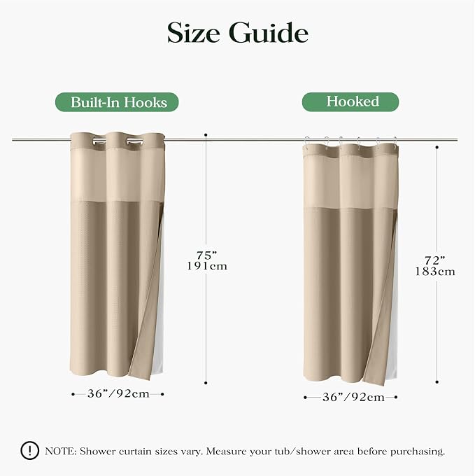 Beige Hook Free Waffle Shower Curtain & Snap-in Fabric Liner,36x75 | Less Time to install, 3 in 1 Fabric Shower Curtain and Liner Set with Magnets, Stall, Shower Curtains for Bathroom