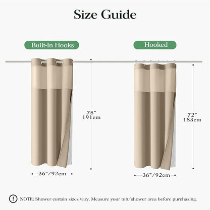 Beige Hook Free Waffle Shower Curtain & Snap-in Fabric Liner,36x75 | Less Time to install, 3 in 1 Fabric Shower Curtain and Liner Set with Magnets, Stall, Shower Curtains for Bathroom