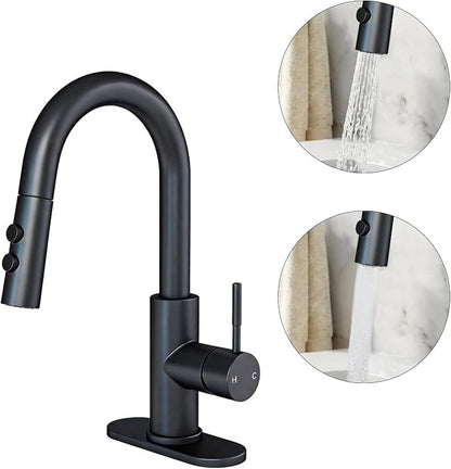 Bathroom Faucets with Pull Down Sprayer, Bar Sink Faucet Single Hole for Kitchen Campers with Pop-Up Drain Hose, Suitable for Farmhouse Vanity Lavatory