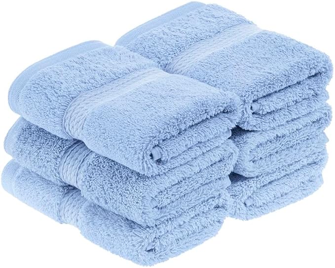 Superior Egyptian Cotton Plush & Absorbent, Face Towel Set of 6, Light Blue | Quick Dry, Soft Luxury Towel Set, Bath Essentials for Bathroom, Guest Bath, Spa, 2 Piece Face, Madeline Towels
