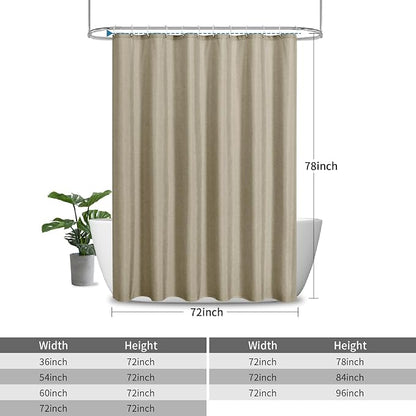 Fabric Long Shower Curtain with Waterproof Layer,72x78,Khaki | 2-in-1 Design,Linen Textured,100% Waterproof TPU-Laminated Backing,Magnetic Weighted,Machine Washable,For Bathroom,Hotel