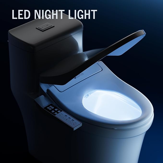 Lotus Bidet ATS-850 Elongated | Slim Heated Toilet Seat with Adjustable Warm Water Wash, Side Control Panel, Stainless Steel Nozzle, Warm Air Dryer, Night Light, Child Mode, Easy Installation