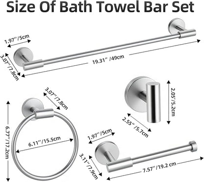 Brushed Nickel Bathroom Hardware Set 10 PCS, Towel Bar Set Brushed Nickel, Bathroom Accessories Fixtures Stainless Steel, Towel Racks for Bathroom, Bathroom Towel Holders, Towel Hooks & Rings, 19in