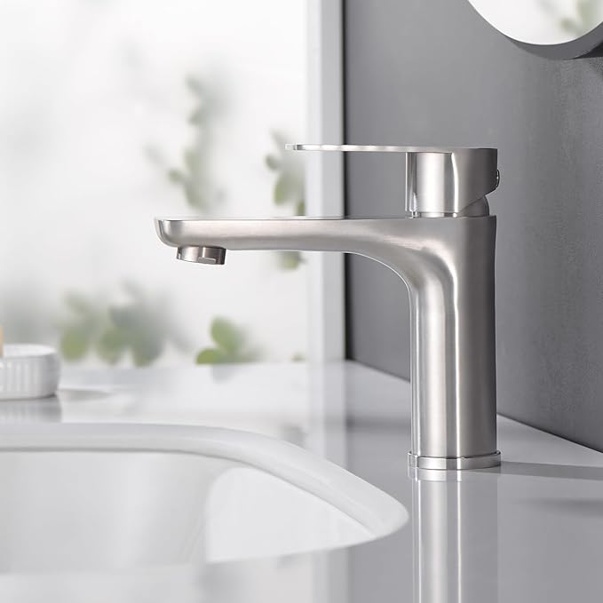 SUMERAIN Brushed Nickel Bathroom Sink Faucet Washbasin Faucet 304 Stainless Steel Single Hole Single Lever Handle
