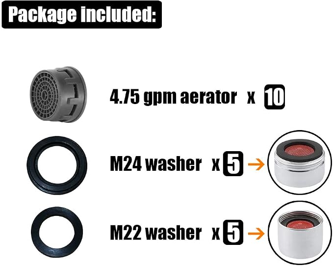 JQK Faucet Areator, 4.75 GPM Insert Aerators 10 Pack Replacement Parts Only Work for Bathroom Sink Faucets, FAG-P10