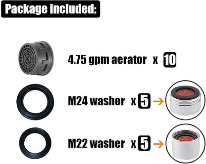 JQK Faucet Areator, 4.75 GPM Insert Aerators 10 Pack Replacement Parts Only Work for Bathroom Sink Faucets, FAG-P10