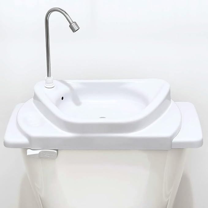 Sinkology SinkPositive GreenFlow Toilet Tank Sink, Water Saving Retrofit | Turns toilet tank lid into a handwashing sink, no plumbing needed, reuses rinse water, small bath saver