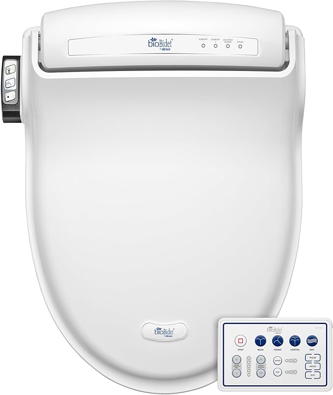 Bio Bidet Bliss BB1000 Warm Water Bidet Seat, Air Dryer, Heated Seat with Slow Close Lid, Remote Control, Round