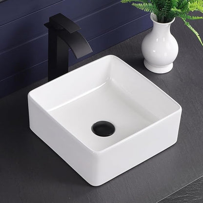 Vessel Sink 13"x13" Rectangular Bathroom Sink Modern White Porcelain Ceramic Above Counter Drop-in Vanity Sink for Bathrooms Art Basin