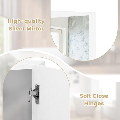 Giantex Corner Medicine Cabinet, 23.5” Over The Toilet Storage Cabinet with Mirror Door, Adjustable Shelf, Clear Reflection, Space-Saving Mirrored Cabinet, Bathroom Wall Cabinet for Entryway, White