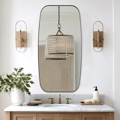 Brushed Bronze Bathroom Mirror, 24x48 Oblong Mirror with Stainless Steel Metal Frame, Oval Vanity Mirror for Over Sink, Modern Anti Rust Wall Mounted