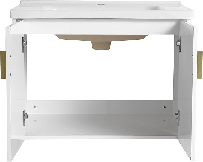 28" Bathroom Vanity with Sink,28 Inch Floating Vanity,Single Sink Wall Mounted Vanity Combo, Modern Wall Mounted Cabinet Set with Ceramic Sink,White