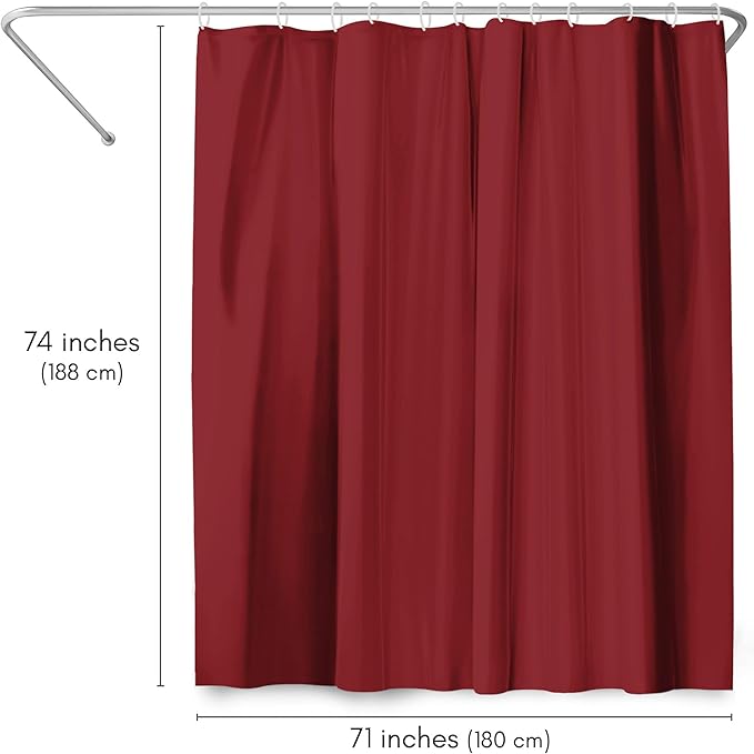 Americanflat 71x74 Solid Burgundy Shower Curtain - Water-Resistant Long Shower Curtain with Durable Metal Grommets and 12 Hooks - 100% Polyester