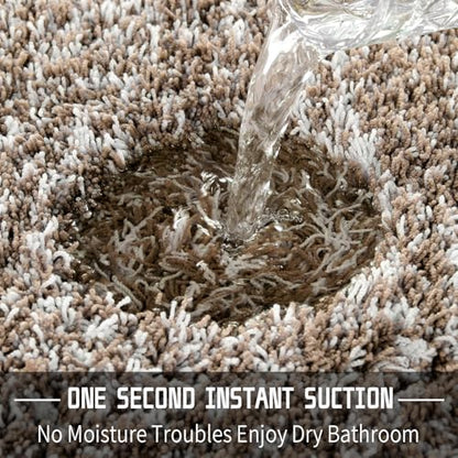 Yimobra Toilet Rugs U Shaped Washable 24X20, Ultra Soft and Water Absorbent Bath Mats, Non Slip Fluffy Shaggy Luxury Microfiber Contour Bath Rugs for Toilet, Dry Quick, Light Brown and White
