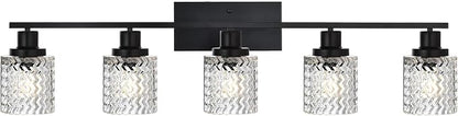 MELUCEE 5 Lights Black Bathroom Light Fixture Modern Light Fixtures | Wall Mounted Modern Vanity Lighting with Hammered Glass Shade Suitable for Bathroom Mirror Sink Cabinet