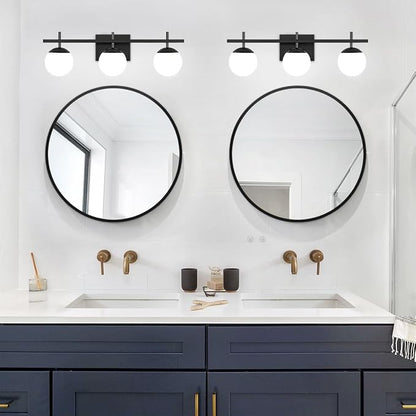 Modern Bathroom Light Fixtures Over Mirror, Black Vanity Lights Milky Glass Globe Bathroom Lighting Fixtures 3-Light Wall Sconces Light for Living Room Dining Room