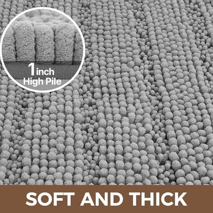 Bcoimo Bath Rug Mat Sets, 2 Piece Extra Soft Chenille Gray Bathroom Mat Set