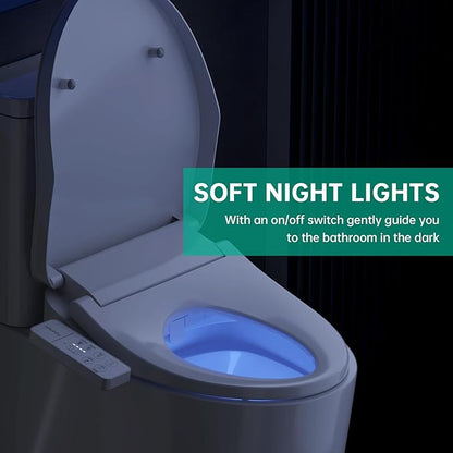 Heated Smart Toilet Seat with Feminine Wash & Dryer, Elongated Bidet with Adjustable Water Temperature, Pressure & Nozzle Position, Easy Installation & Soft-Close Lid for Modern Bathrooms