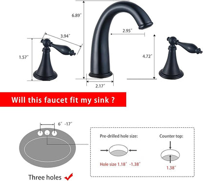 SaniteModar Matte Black Bathroom Sink Faucet,Brass Bathroom Faucet 3 Hole,Widespread Bathroom Faucet for Sink 3 Hole,2 Handles Design with Water Supply Lines