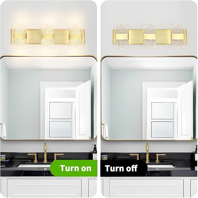 Bathroom Vanity Light Fixture, Modern Brushed Gold LED Vanity Light, Dimmable 19W LED Wall Sconce Lighting for Bathroom, Bedroom, Perfect for Makeup & Shaving