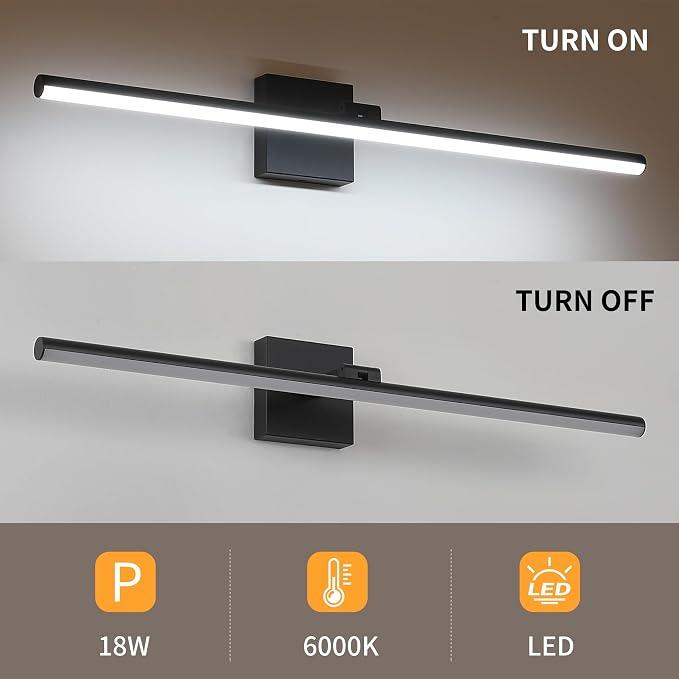 LED Bathroom Vanity Light, Modern Bathroom Light Fixture Over Mirror (Cool White 6000K), Vanity Light Bar with Angle Adjustable, 32 Inch, Black