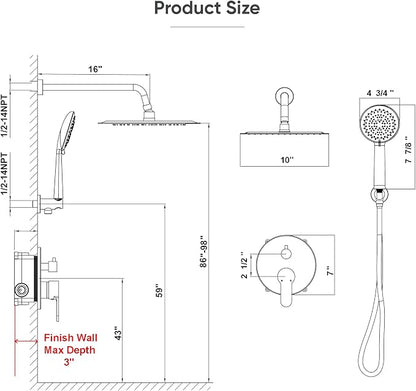 Gabrylly Shower System, Shower Faucet Set with Pressure Balance Shower Valve, 10" Rain Shower Heads with Handheld Spray, Wall Mounted Shower Fixtures, High Pressure Shower Head Set, Brushed Nickel