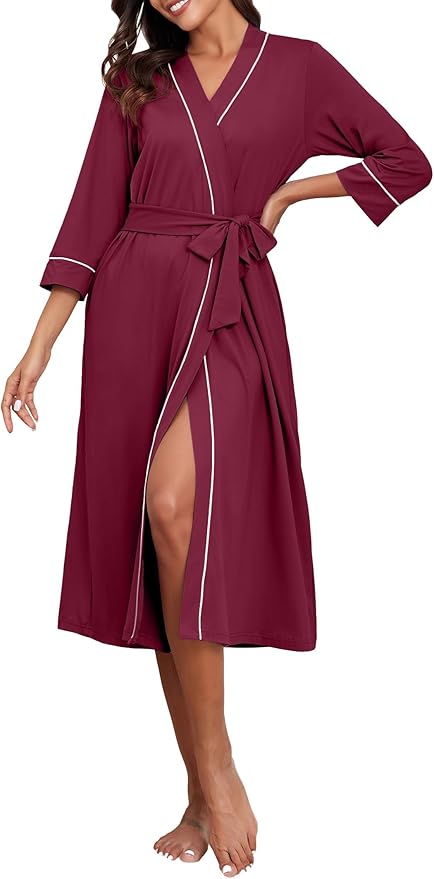 PrinStory Womens Robe Long Knit Bathrobe Lightweight Soft Robes Ladies Bath Robe