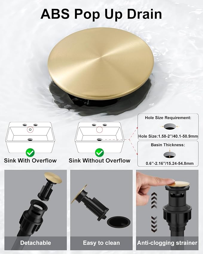 Brushed Gold 3 Hole Bathroom Faucet,8" Widespread Vanity Faucet | 2 Handle Waterfall Bathroom Sink Faucet with Pop-Up Drain,Supply Lines,360° Swivel Spout,Lead-Free Stainless Steel,Deck Mount